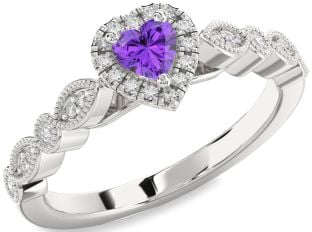 Diamond Amethyst Platinum Heart Promise Ring