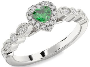 Diamond Emerald Platinum Heart Promise Ring