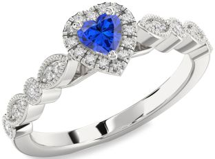 Diamond Blue Sapphire White Gold Heart Promise Ring