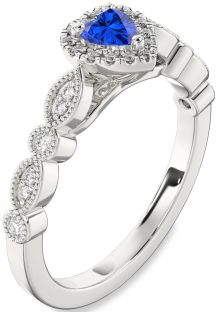 Diamond Blue Sapphire White Gold Heart Promise Ring