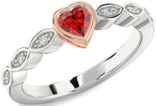 Diamond Ruby Silver & 10K Rose Gold Heart Promise Ring