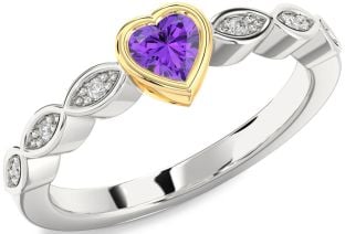 Diamond Amethyst Platinum & Yellow Gold Heart Promise Ring