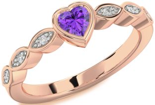 Diamond Amethyst Rose Gold Heart Promise Ring