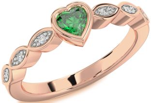 Diamond Emerald Rose Gold Heart Promise Ring