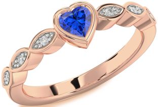Diamond Blue Sapphire Rose Gold Silver Heart Promise Ring