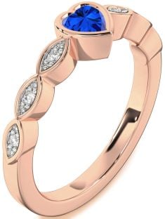 Diamond Blue Sapphire Rose Gold Heart Promise Ring