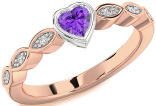 Diamond Amethyst Platinum & Rose Gold Heart Promise Ring