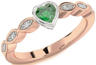 Diamond Emerald White Rose Gold Heart Promise Ring