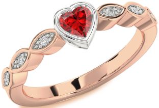 Diamond Ruby White Rose Gold Heart Promise Ring