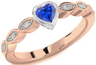 Diamond Blue Sapphire White Rose Gold Heart Promise Ring