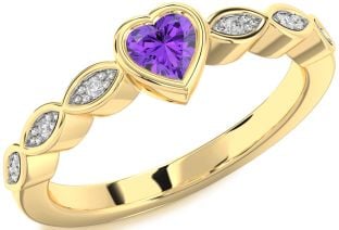 Diamond Amethyst Gold Heart Promise Ring
