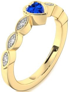 Diamond Blue Sapphire Gold Heart Promise Ring