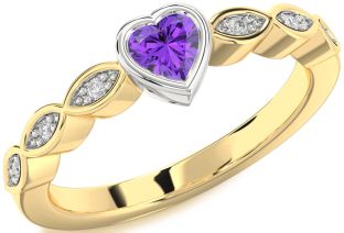 Diamond Amethyst Platinum & Yellow Gold Heart Promise Ring