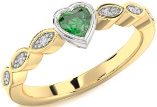 Diamond Emerald White Yellow Gold Heart Promise Ring