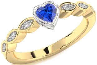 Diamond Blue Sapphire Gold Silver Heart Promise Ring