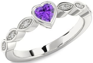 Diamond Amethyst Platinum Heart Promise Ring