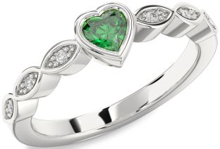 Diamond Emerald White Gold Heart Promise Ring