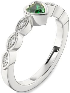 Diamond Emerald White Gold Heart Promise Ring