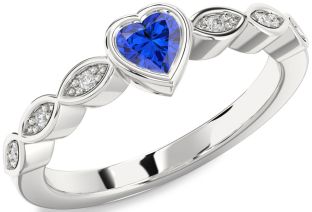 Diamond Blue Sapphire Platinum Heart Promise Ring