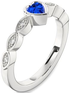 Diamond Blue Sapphire White Gold Heart Promise Ring