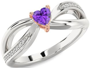 Diamond Amethyst Platinum & Rose Gold Heart Promise Ring