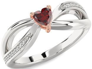 Diamond Amethyst Platinum & Rose Gold Heart Promise Ring