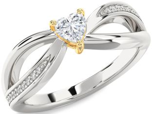 Diamond Silver & 10K gold Heart Promise Ring