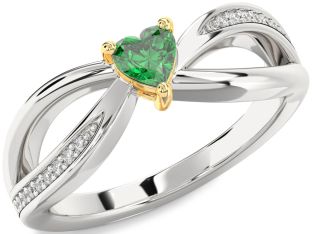 Diamond Emerald Silver & 10K gold Heart Promise Ring