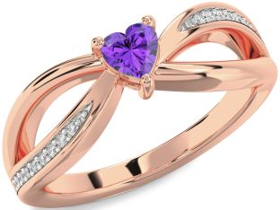 Diamond Amethyst Rose Gold Heart Promise Ring