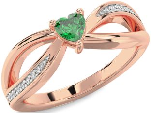 Diamond Emerald Rose Gold Heart Promise Ring