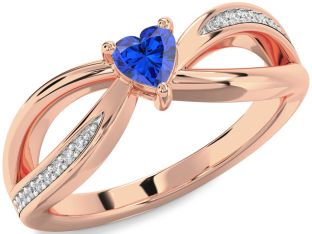 Diamond Blue Sapphire Rose Gold Silver Heart Promise Ring