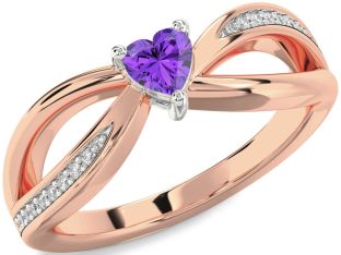 Diamond Amethyst Platinum & Rose Gold Heart Promise Ring