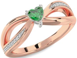 Diamond Emerald White Rose Gold Heart Promise Ring