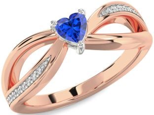 Diamond Blue Sapphire White Rose Gold Heart Promise Ring