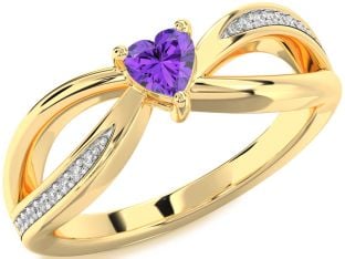 Diamond Amethyst Gold Heart Promise Ring