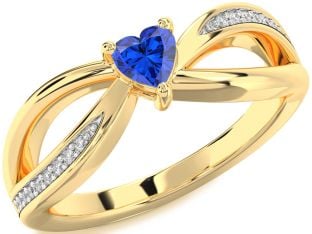 Diamond Blue Sapphire Gold Silver Heart Promise Ring