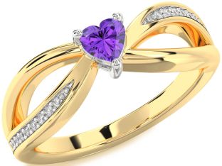 Diamond Amethyst Platinum & Yellow Gold Heart Promise Ring