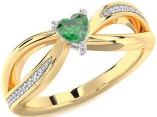 Diamond Emerald White Yellow Gold Heart Promise Ring