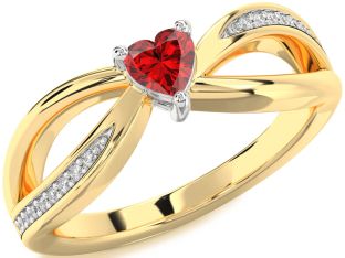Diamond Ruby White Yellow Gold Heart Promise Ring