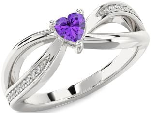 Diamond Amethyst Platinum Heart Promise Ring