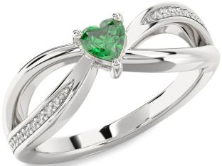 Diamond Emerald Platinum Heart Promise Ring