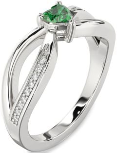 Diamond Emerald White Gold Heart Promise Ring