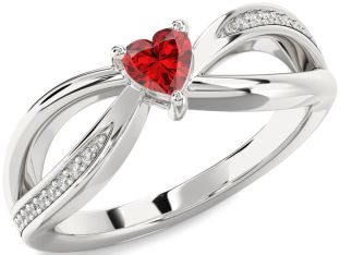 Diamond Ruby Silver Heart Promise Ring