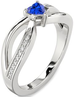 Diamond Blue Sapphire White Gold Heart Promise Ring