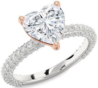 Diamond White Rose Gold Heart Solitaire Pave Engagement Ring