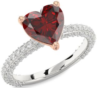 Diamond Amethyst Platinum & Rose Gold Heart Solitaire Pave Engagement Ring