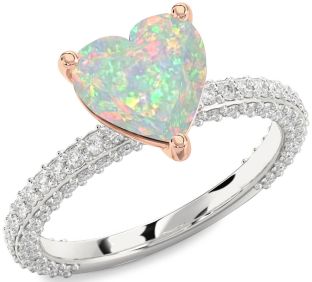 Diamond Amethyst Platinum & Rose Gold Heart Solitaire Pave Engagement Ring