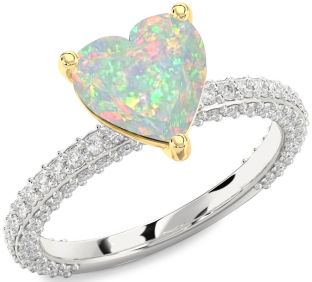 Diamond Amethyst Platinum & Yellow Gold Heart Solitaire Pave Engagement Ring