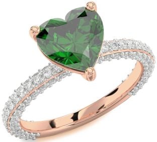 Diamond Emerald Rose Gold Heart Solitaire Pave Engagement Ring