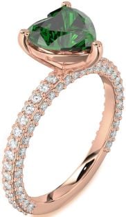 Diamond Emerald Rose Gold Heart Solitaire Pave Engagement Ring